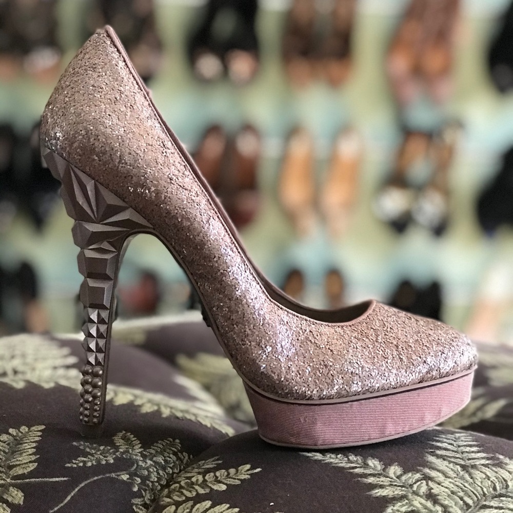 Rachel Roy Keedan rose gold shimmer pumps